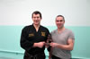 James Byrne receiving an award from his instructor, James Freer (6th degree black belt).